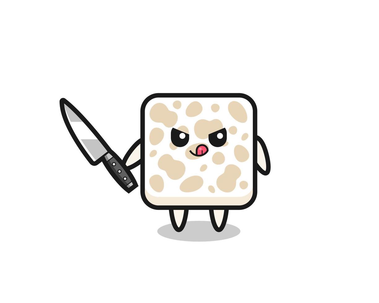 linda mascota tempeh como psicópata sosteniendo un cuchillo vector
