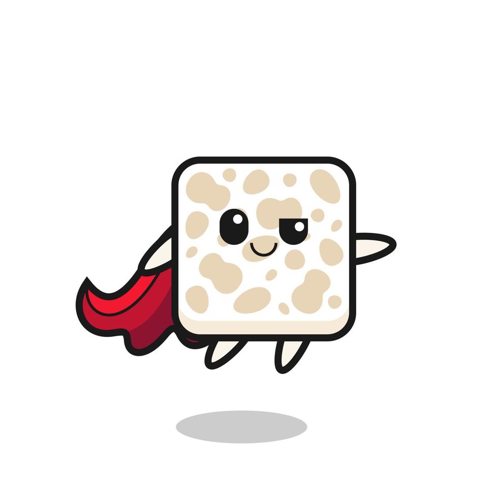 cute tempeh superhero character is flying vector