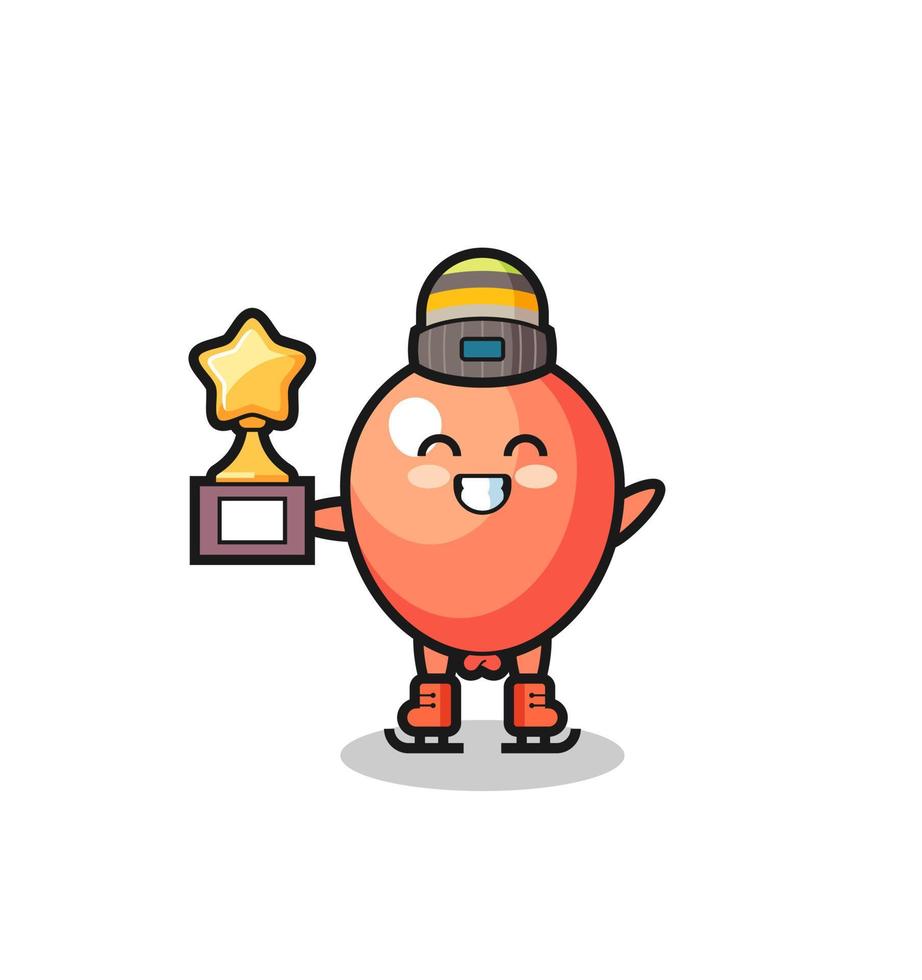 balloon cartoon as an ice skating player hold winner trophy vector