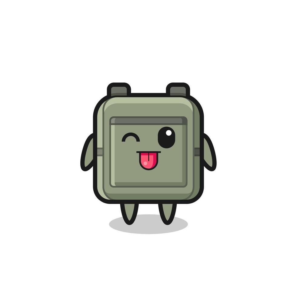 cute school bag character in sweet expression while sticking out her tongue vector