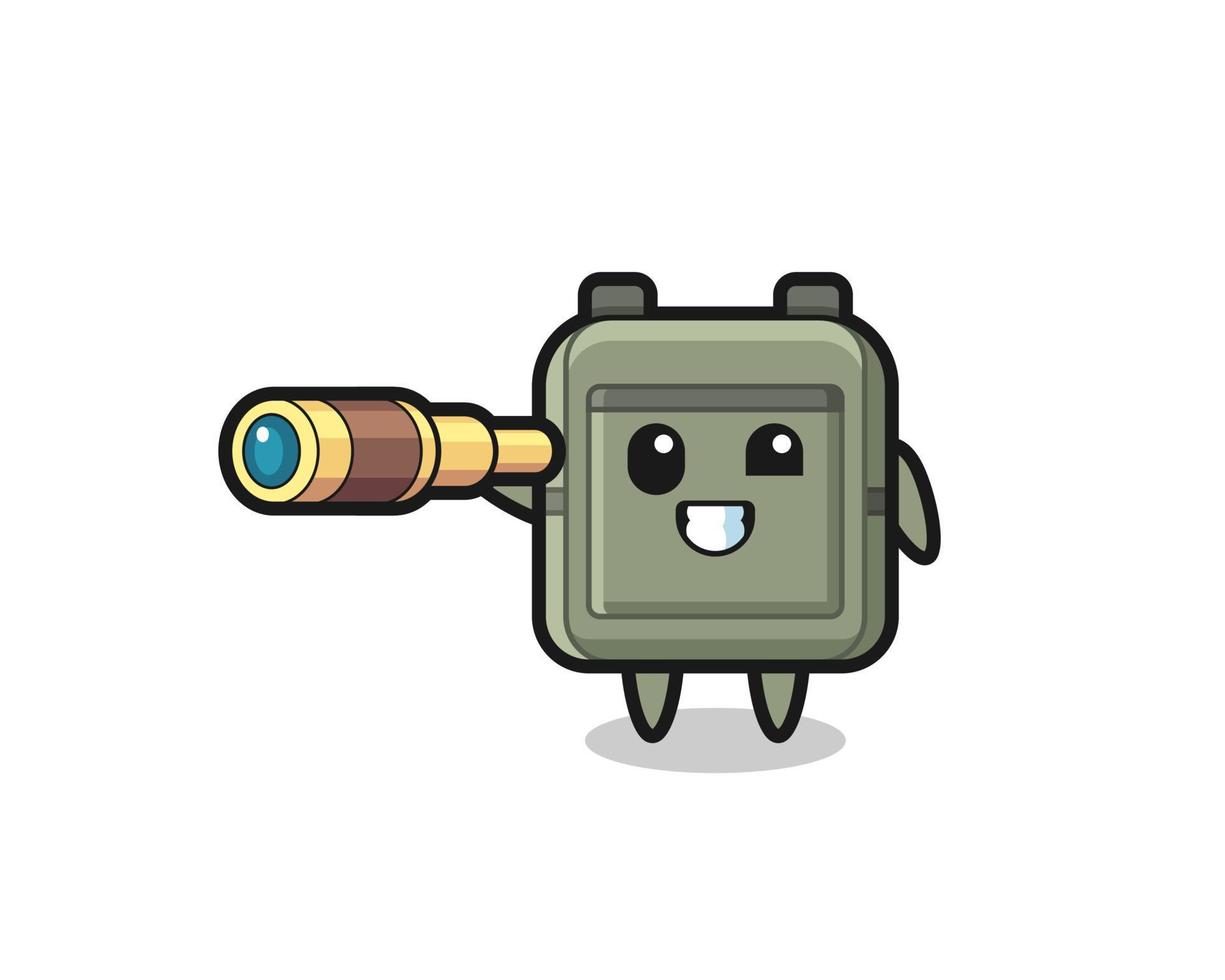 cute school bag character is holding an old telescope vector