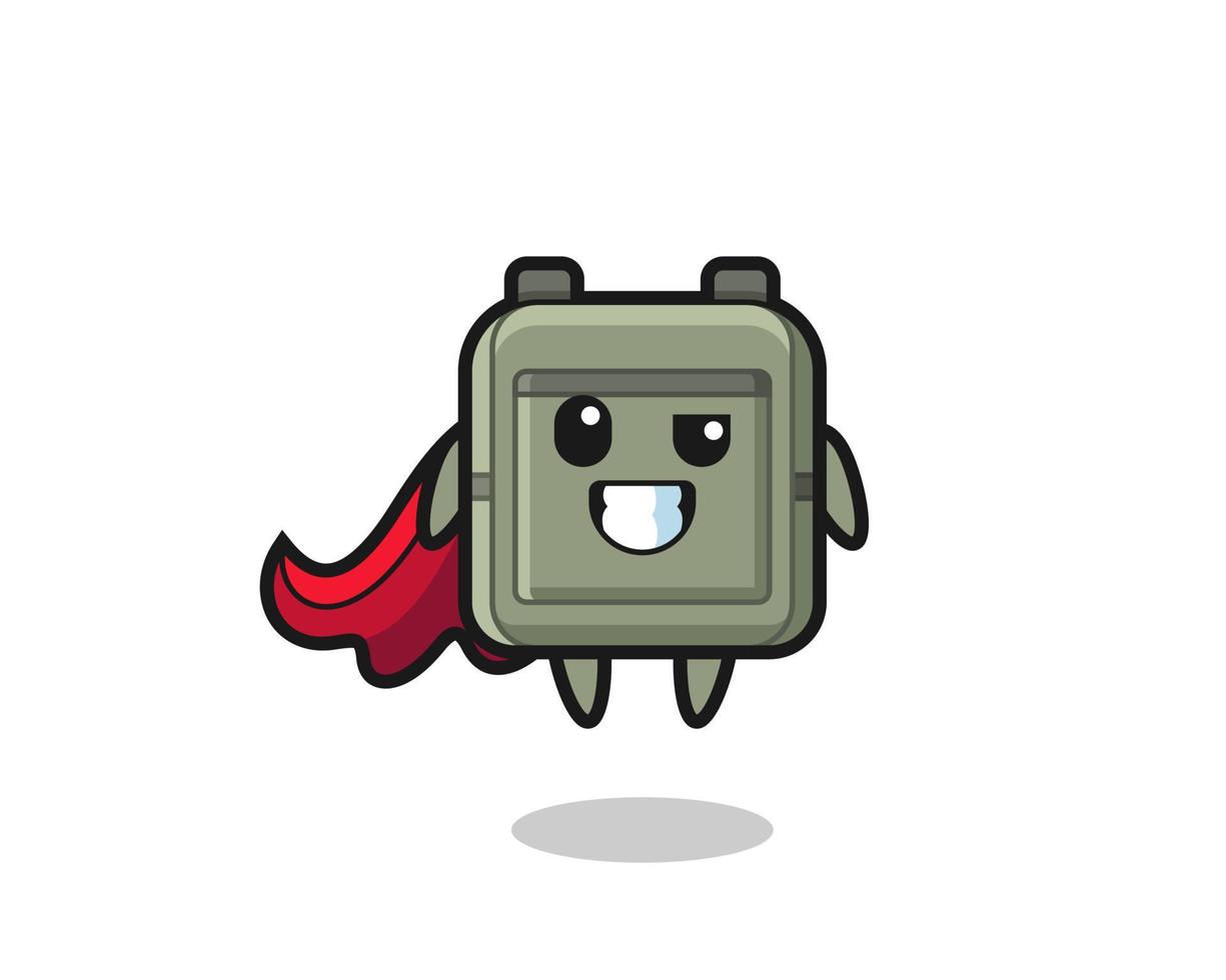 el lindo personaje de la mochila escolar como un superhéroe volador vector