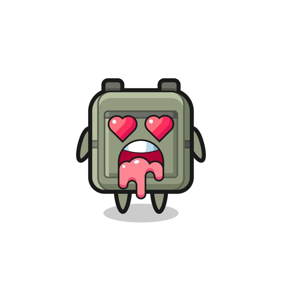 the falling in love expression of a cute school bag with heart shaped eyes vector