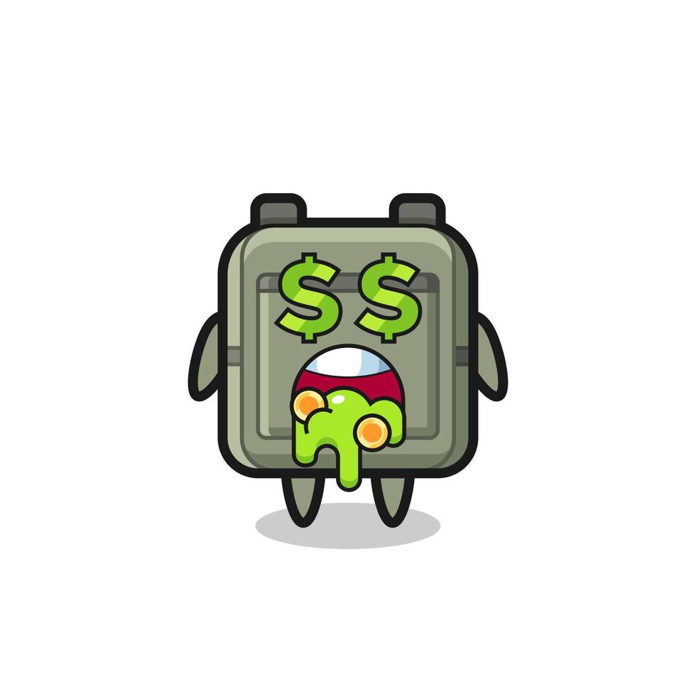 school bag character with an expression of crazy about money vector