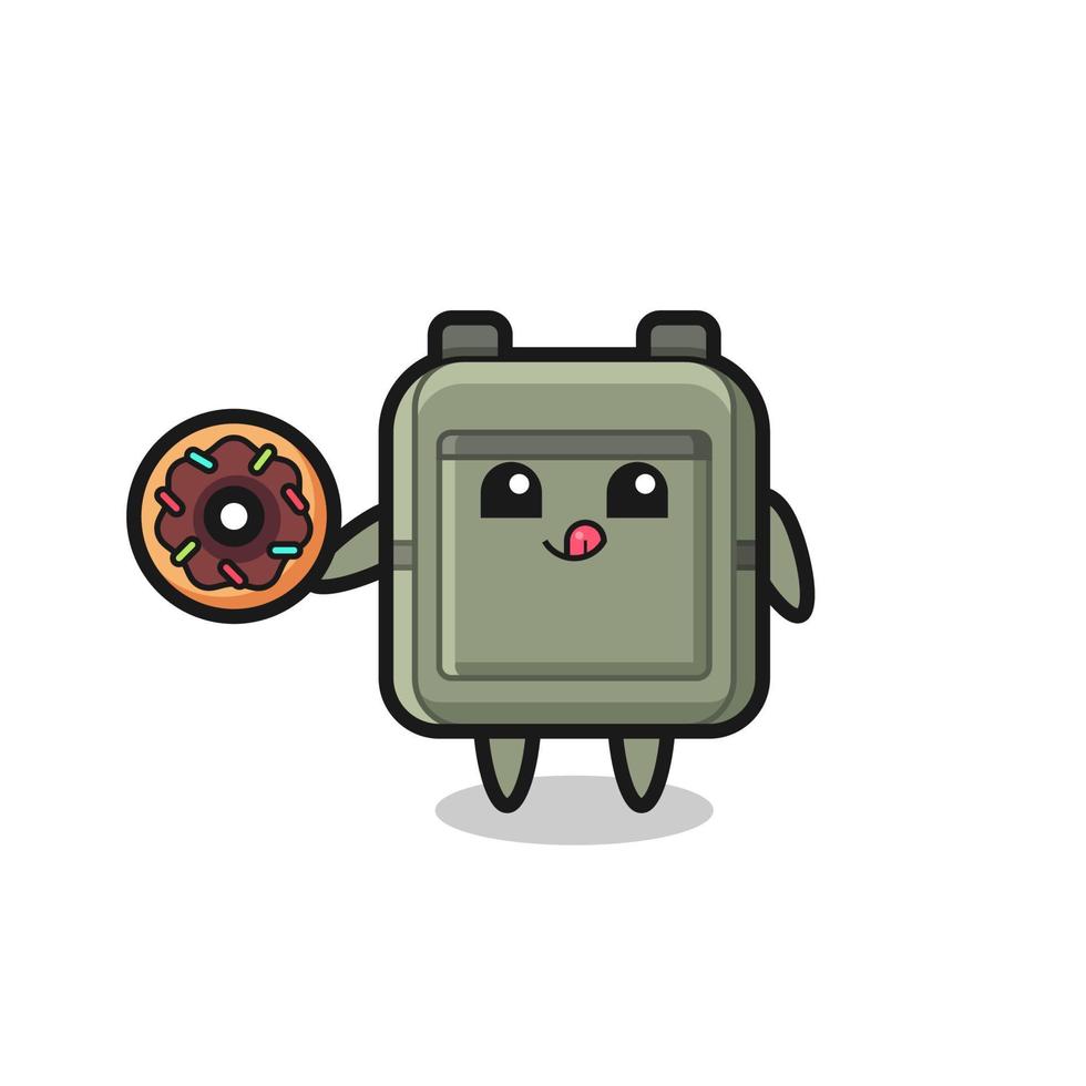 illustration of an school bag character eating a doughnut vector