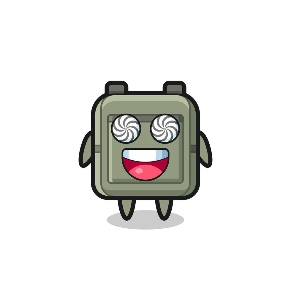 lindo personaje de mochila escolar con ojos hipnotizados vector