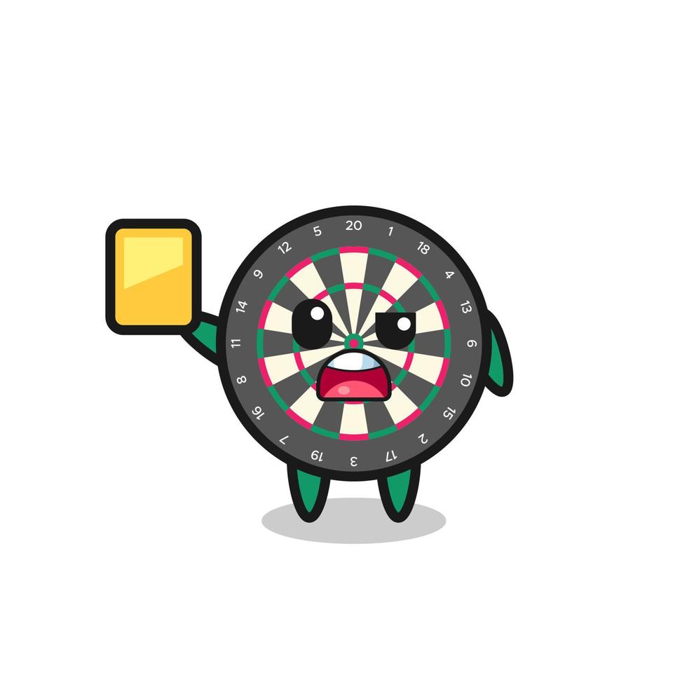 cartoon dart board character as a football referee giving a yellow card vector