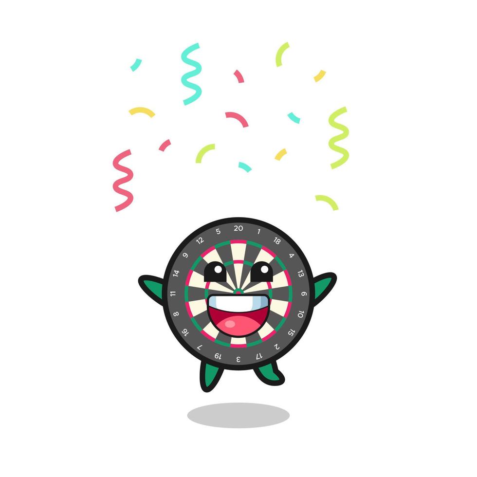 happy dart board mascot jumping for congratulation with colour confetti vector