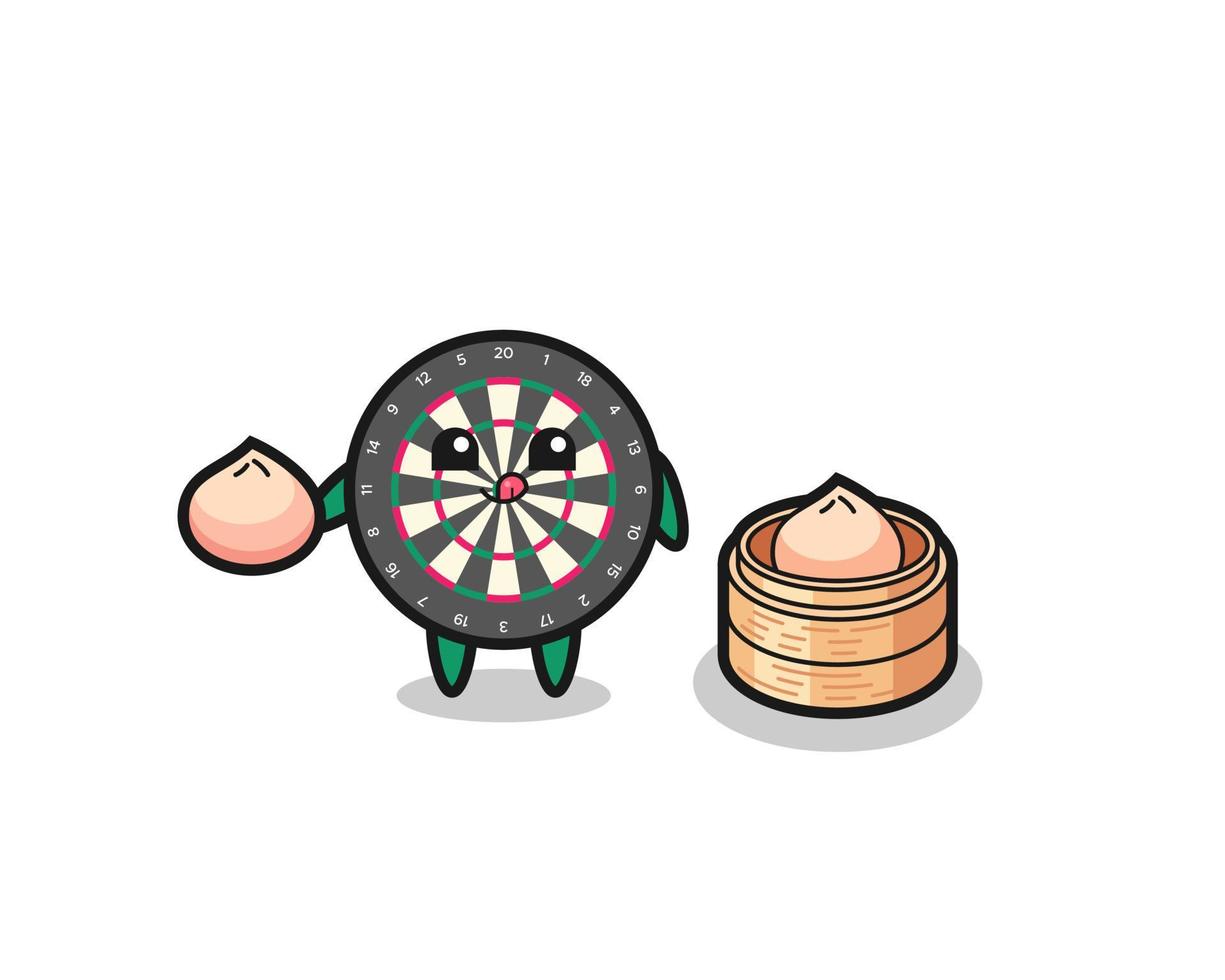 cute dart board character eating steamed buns vector