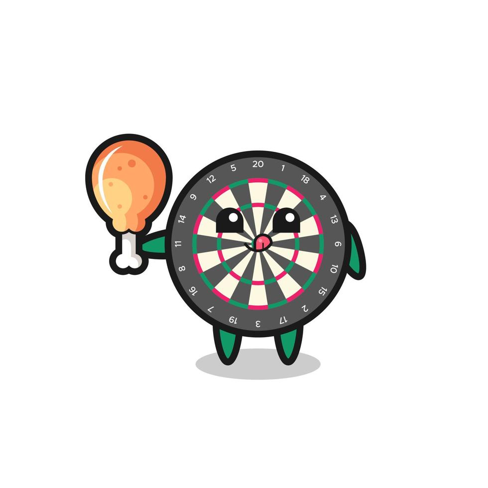 dart board cute mascot is eating a fried chicken vector