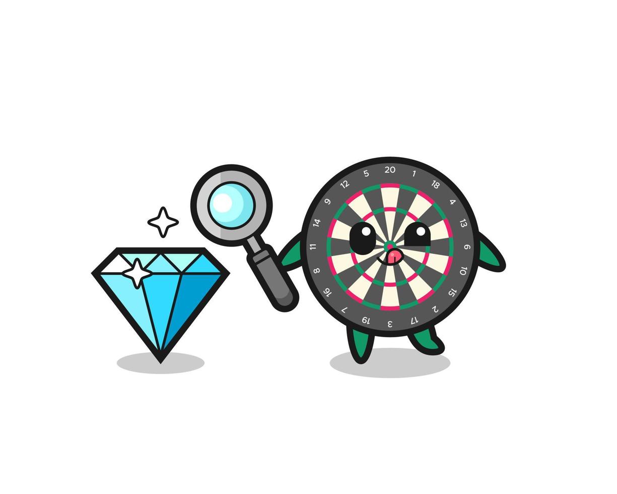 dart board mascot is checking the authenticity of a diamond vector