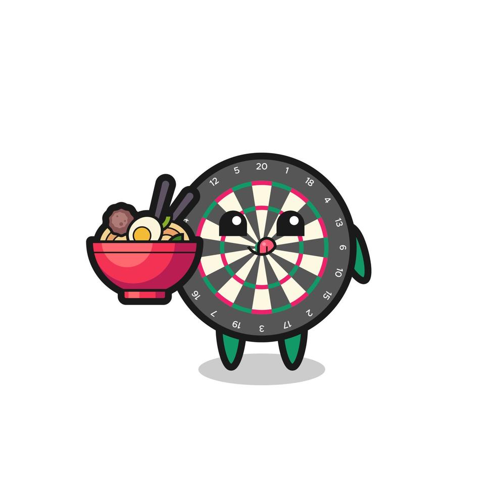 cute dart board character eating noodles vector