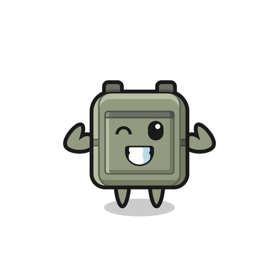 the muscular school bag character is posing showing his muscles vector