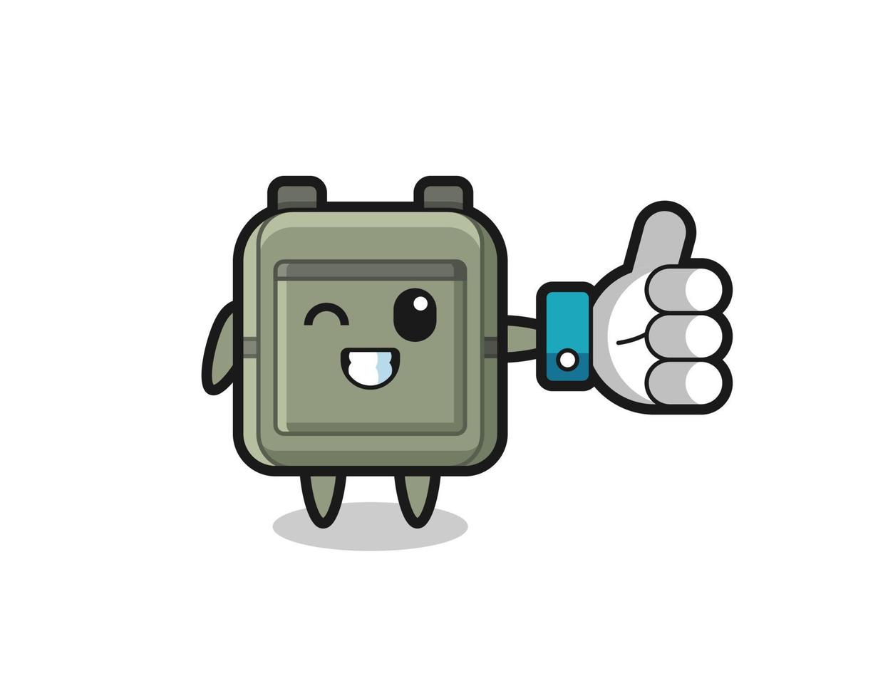 cute school bag with social media thumbs up symbol vector