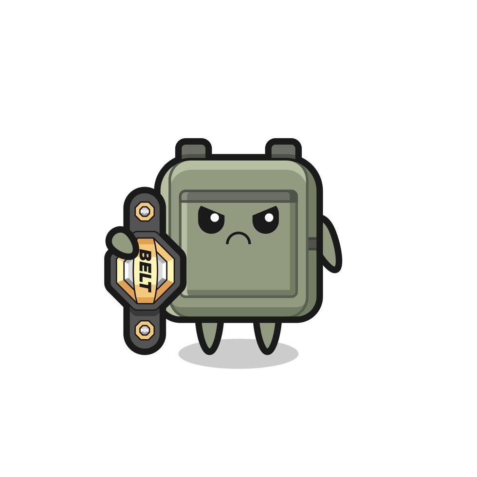 school bag mascot character as a MMA fighter with the champion belt vector