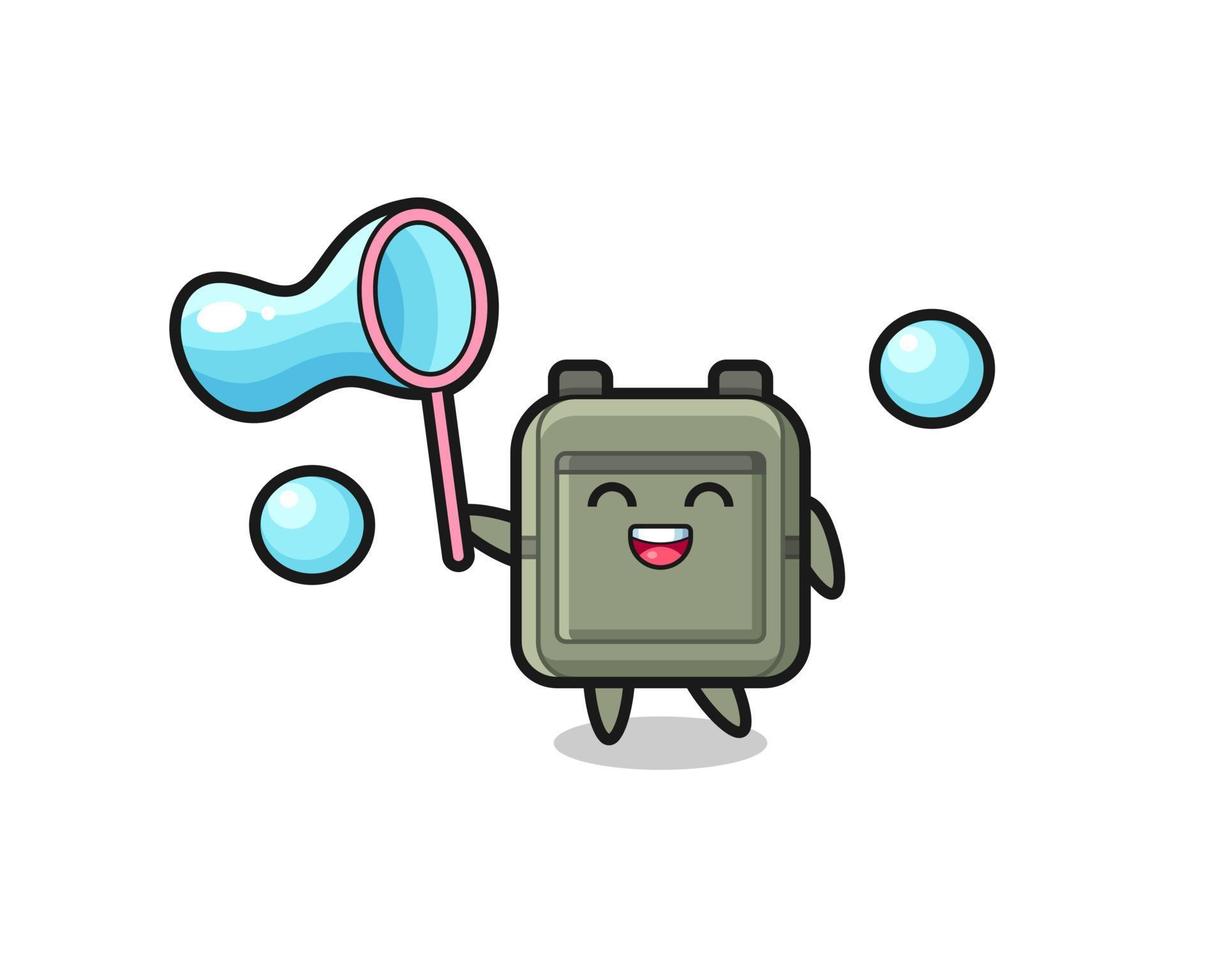 happy school bag cartoon playing soap bubble vector