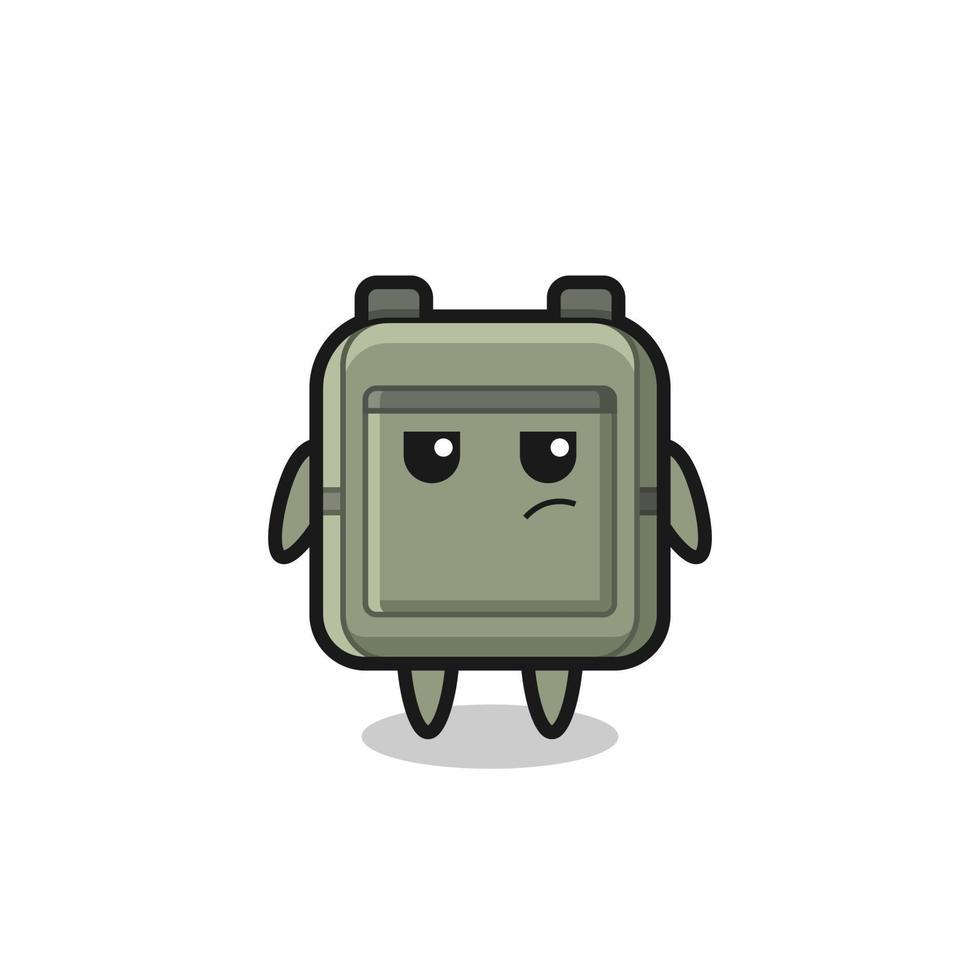 lindo personaje de mochila escolar con expresión sospechosa vector