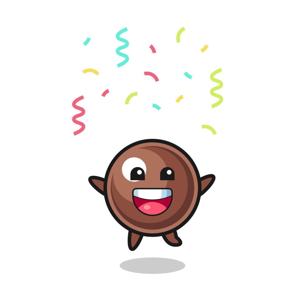 feliz mascota perla tapioca saltando para felicitaciones con confeti de color vector