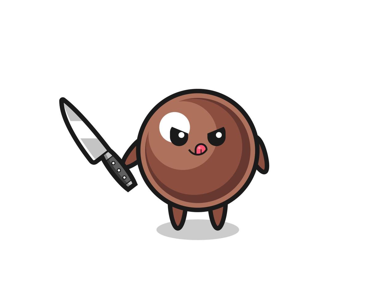 cute tapioca pearl mascot as a psychopath holding a knife vector