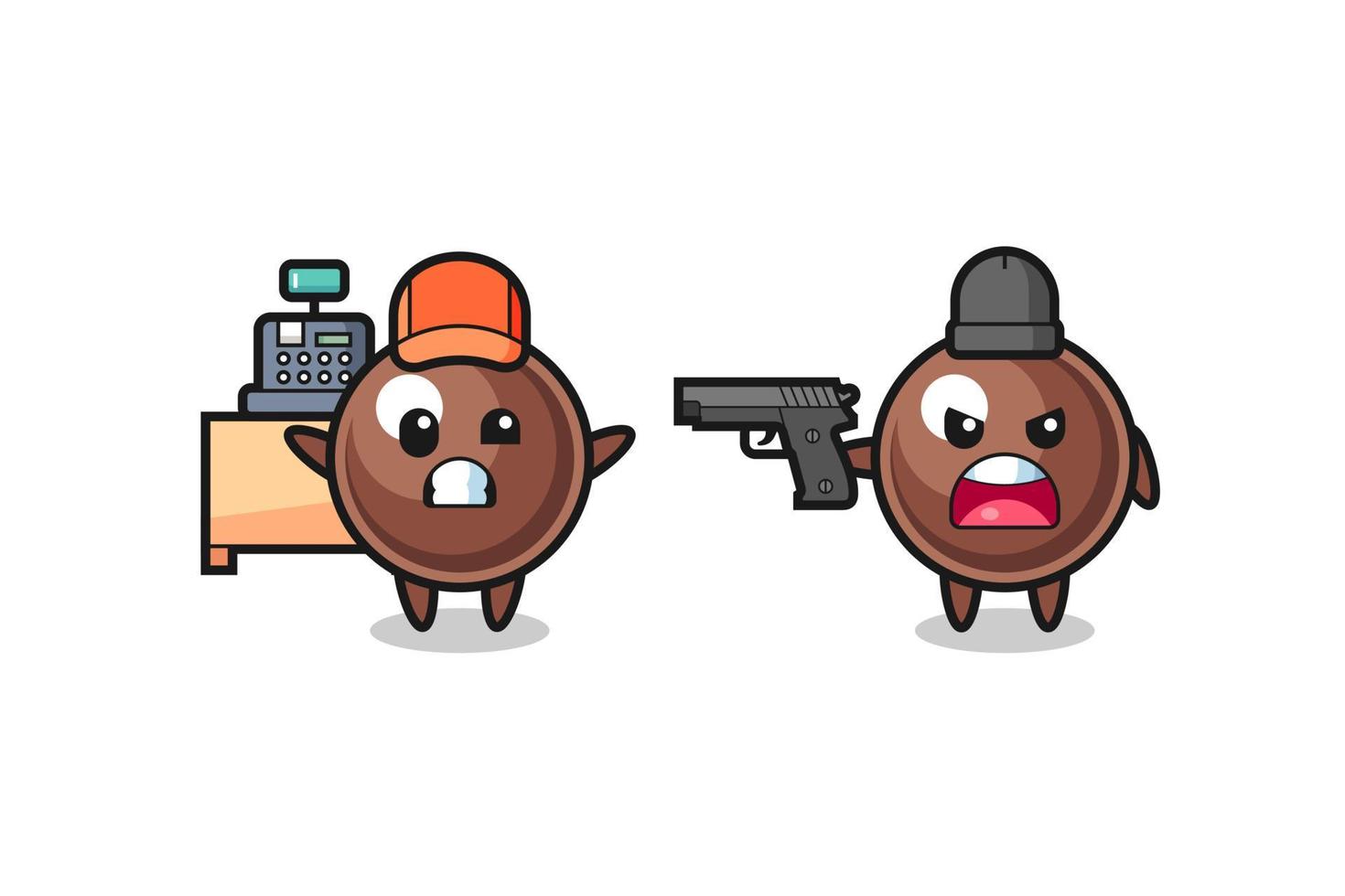 illustration of the cute tapioca pearl as a cashier is pointed a gun by a robber vector