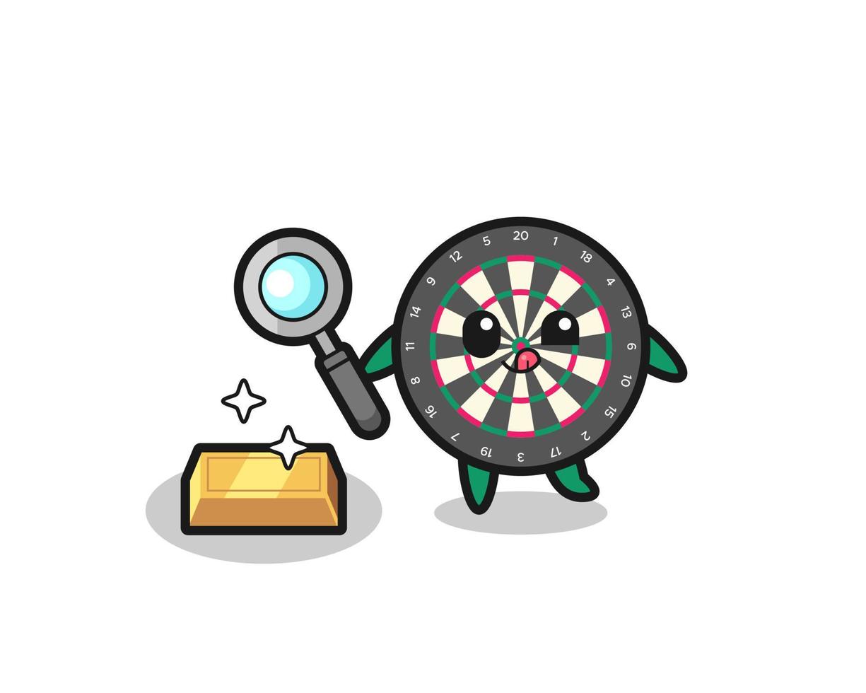 dart board character is checking the authenticity of the gold bullion vector