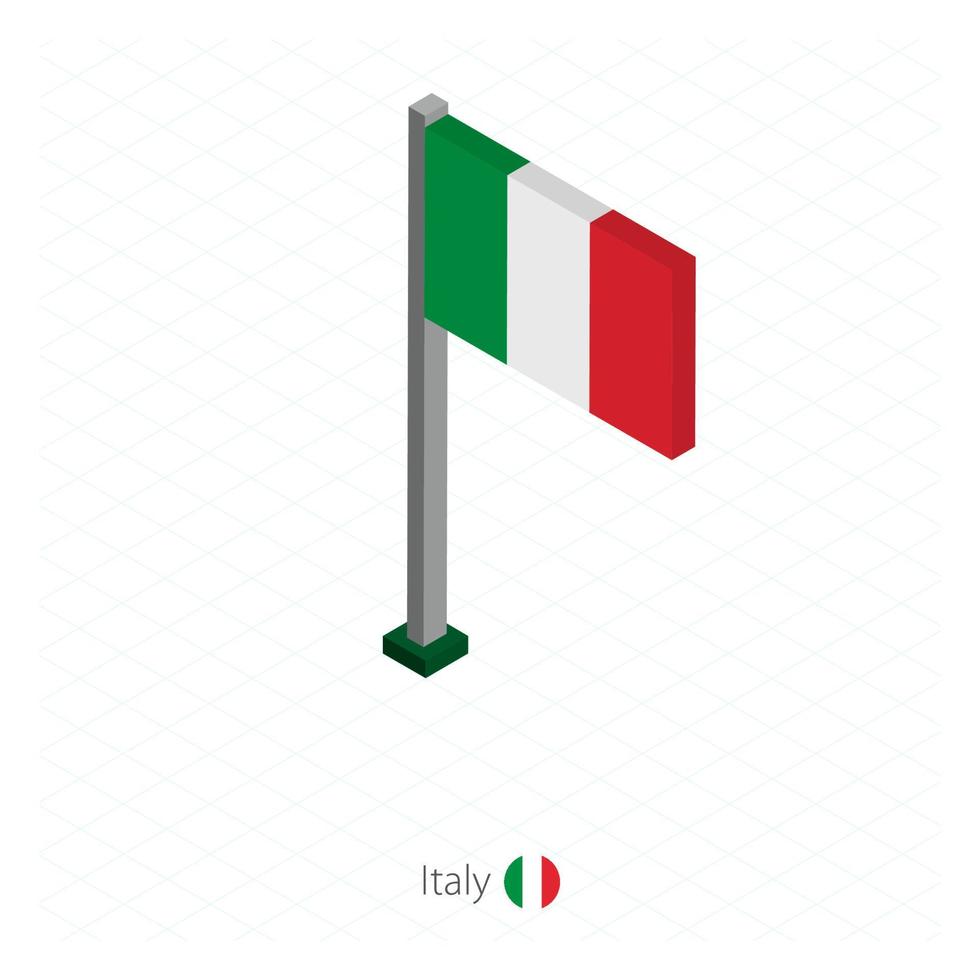 bandera de italia en asta de bandera en dimensión isométrica. vector