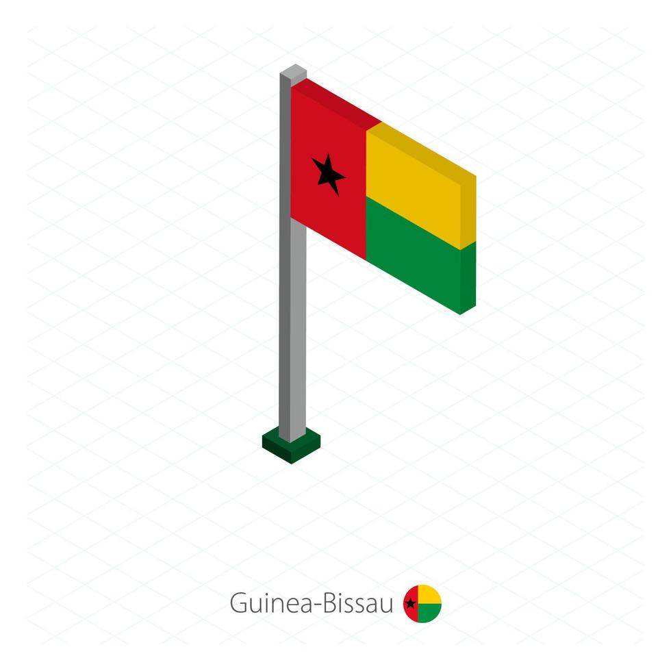 Guinea-Bissau Flag on Flagpole in Isometric dimension. vector