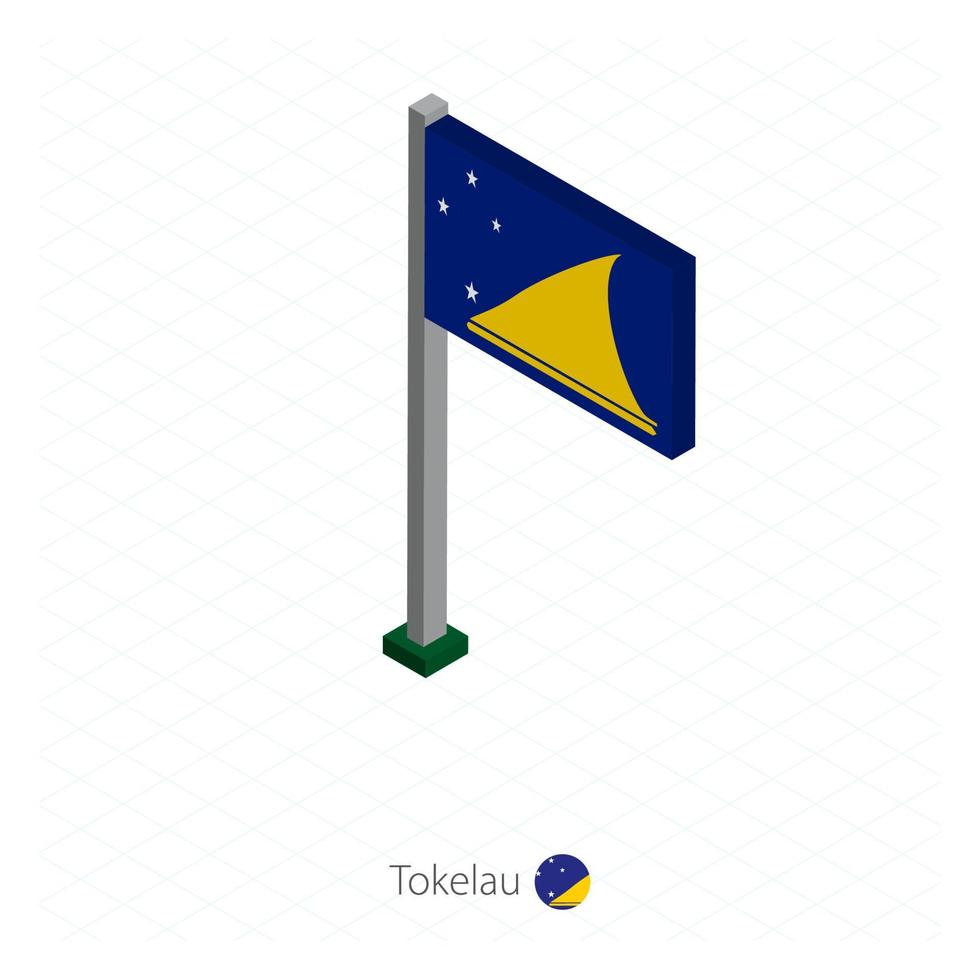 bandera de tokelau en asta de bandera en dimensión isométrica. vector
