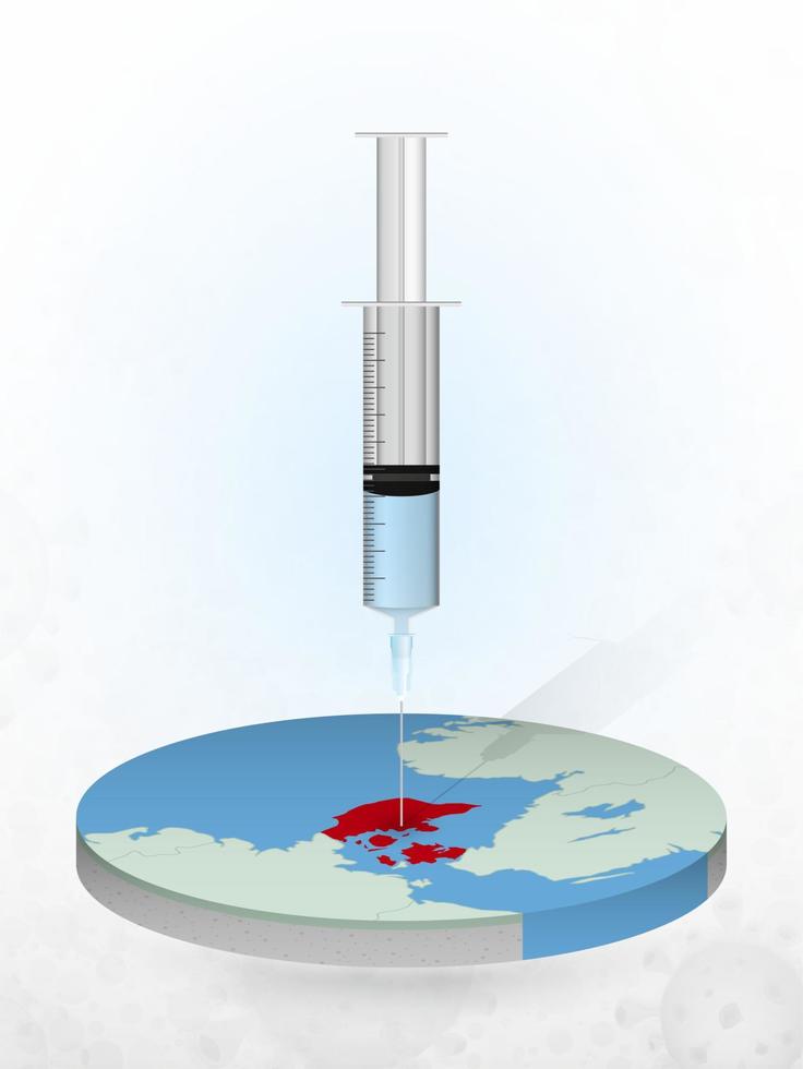 Vaccination of Denmark, injection of a syringe into a map of Denmark. vector