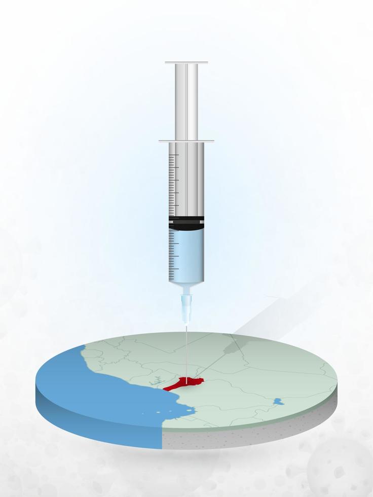 Vaccination of Benin, injection of a syringe into a map of Benin. vector