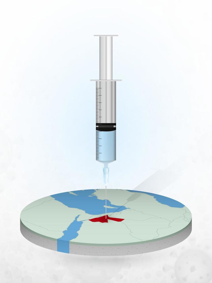 Vaccination of Jordan, injection of a syringe into a map of Jordan. vector