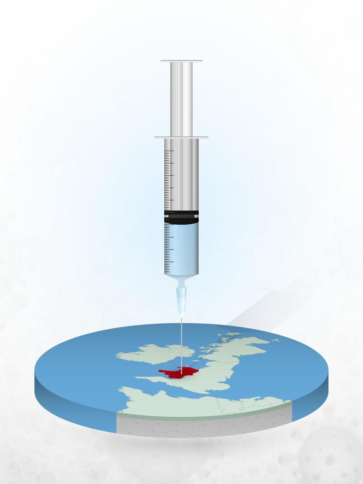vacunación de gales, inyección de una jeringa en un mapa de gales. vector
