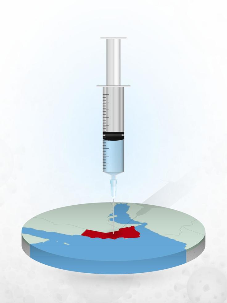 Vaccination of Oman, injection of a syringe into a map of Oman. vector