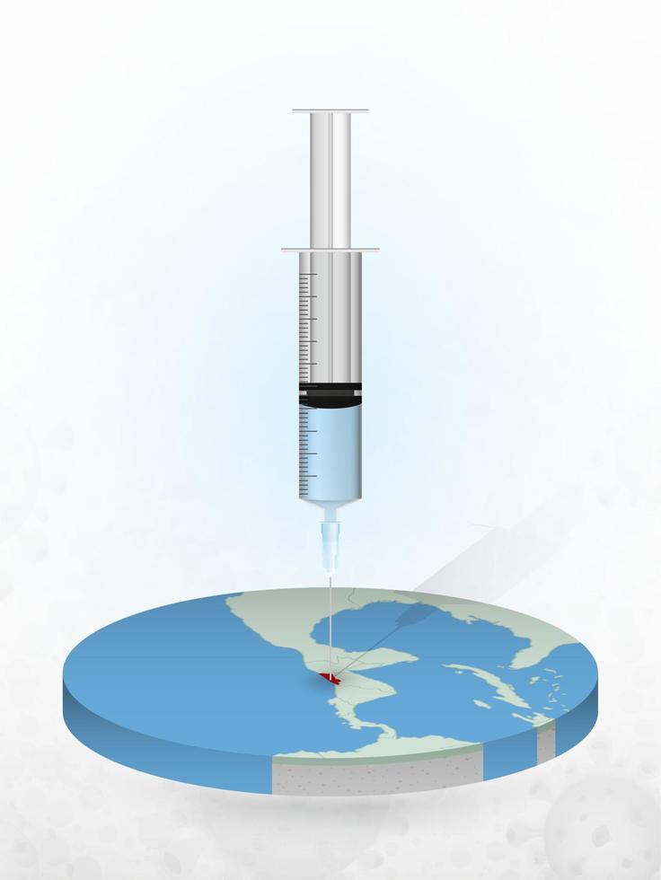 Vaccination of El Salvador, injection of a syringe into a map of El Salvador. vector