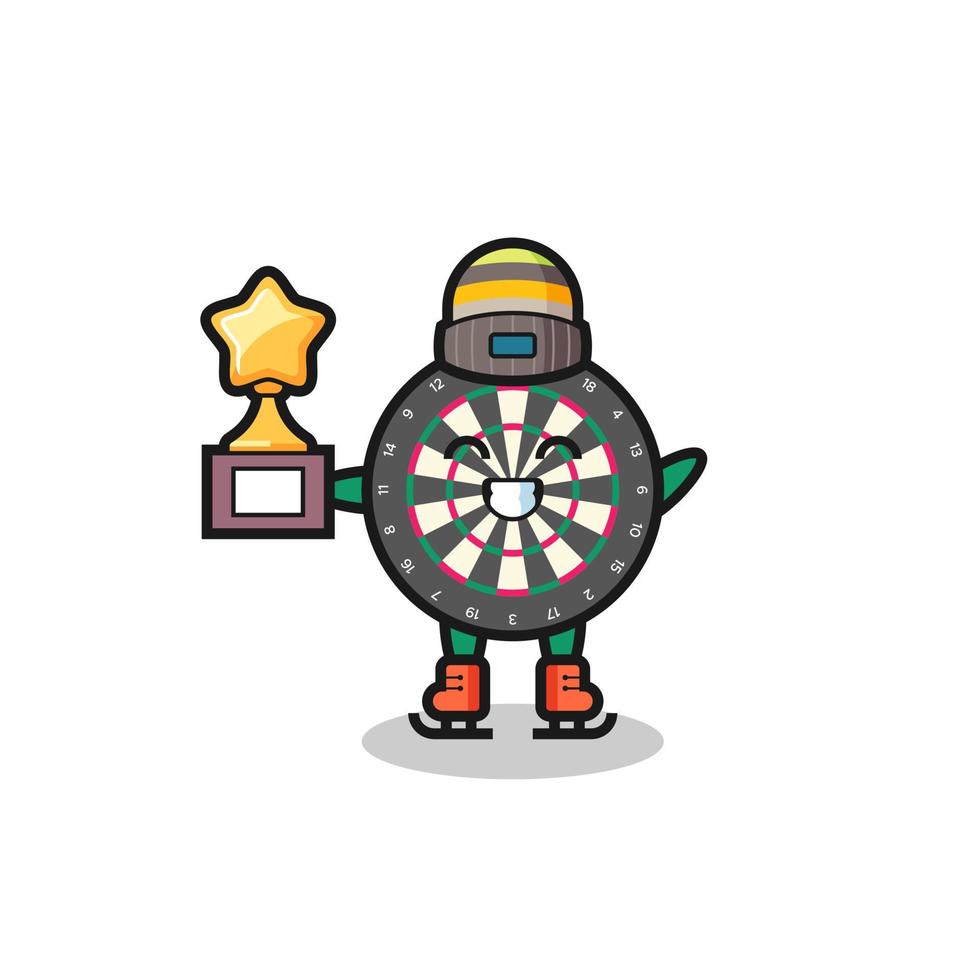 dart board cartoon as an ice skating player hold winner trophy vector