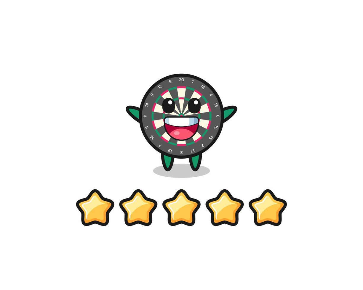 the illustration of customer best rating, dart board cute character with 5 stars vector