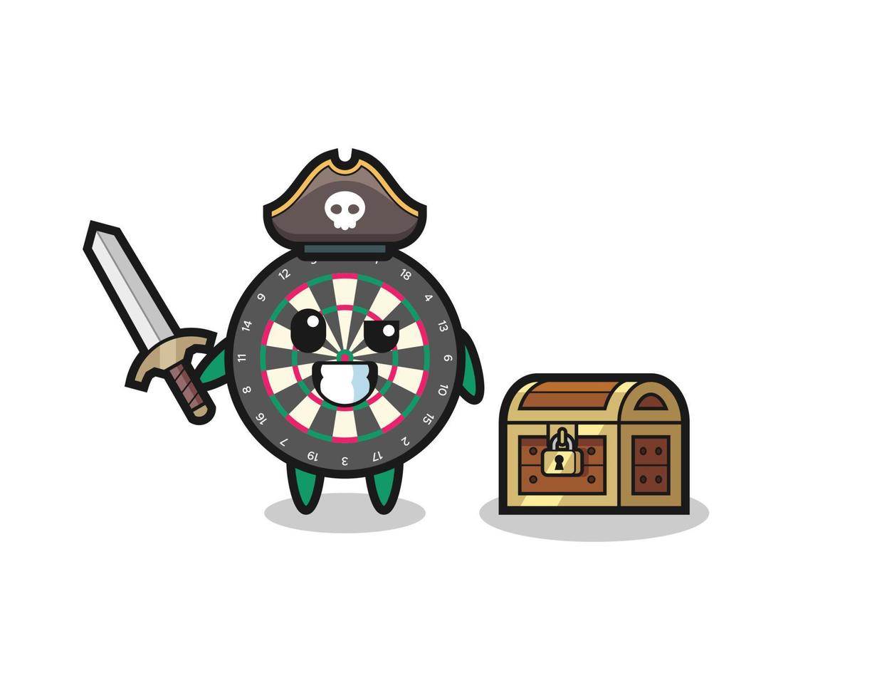 the dart board pirate character holding sword beside a treasure box vector