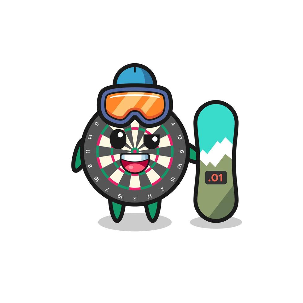 Illustration of dart board character with snowboarding style vector