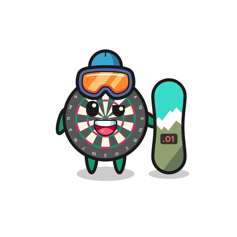 ilustración del personaje del tablero de dardos con estilo de snowboard vector