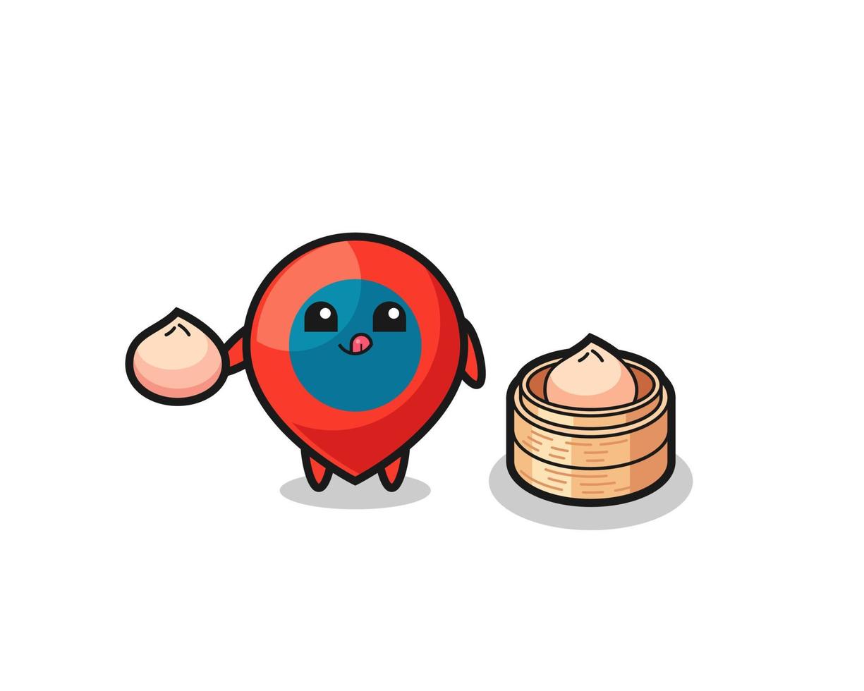 cute location symbol character eating steamed buns vector