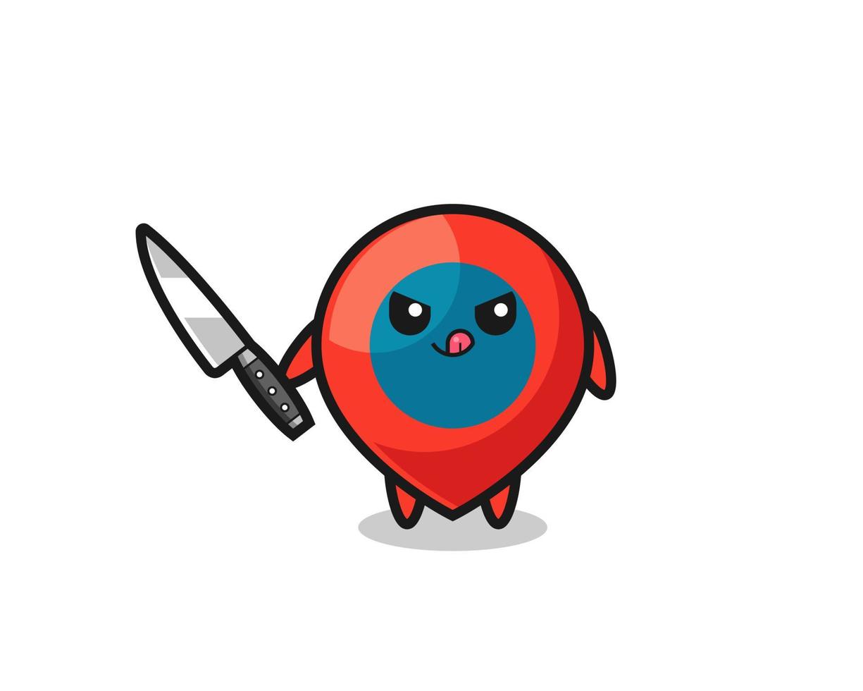 cute location symbol mascot as a psychopath holding a knife vector