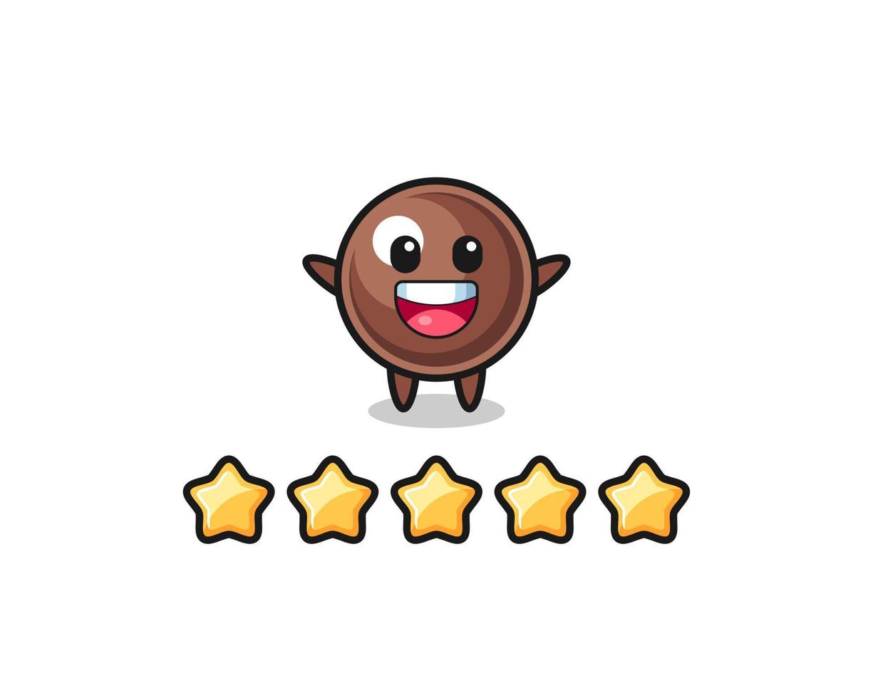 the illustration of customer best rating, tapioca pearl cute character with 5 stars vector