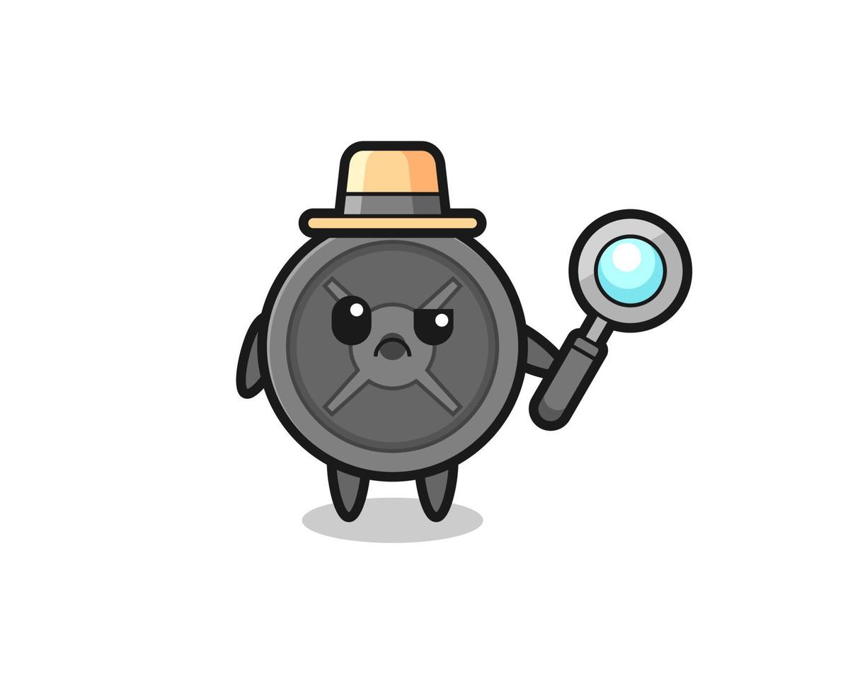 the mascot of cute barbell plate as a detective vector