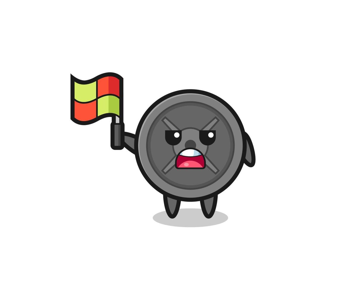 barbell plate character as line judge putting the flag up vector
