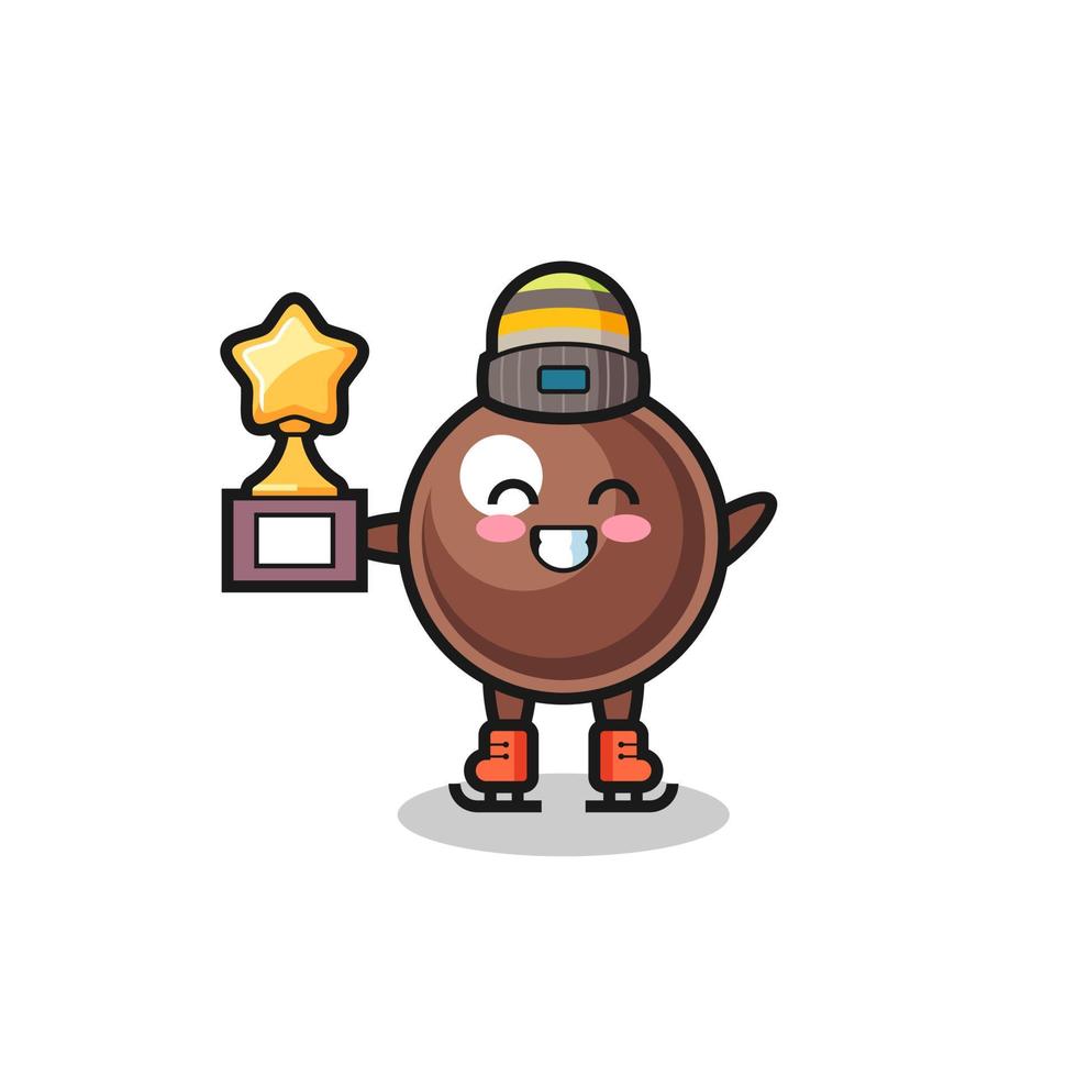 tapioca pearl cartoon as an ice skating player hold winner trophy vector