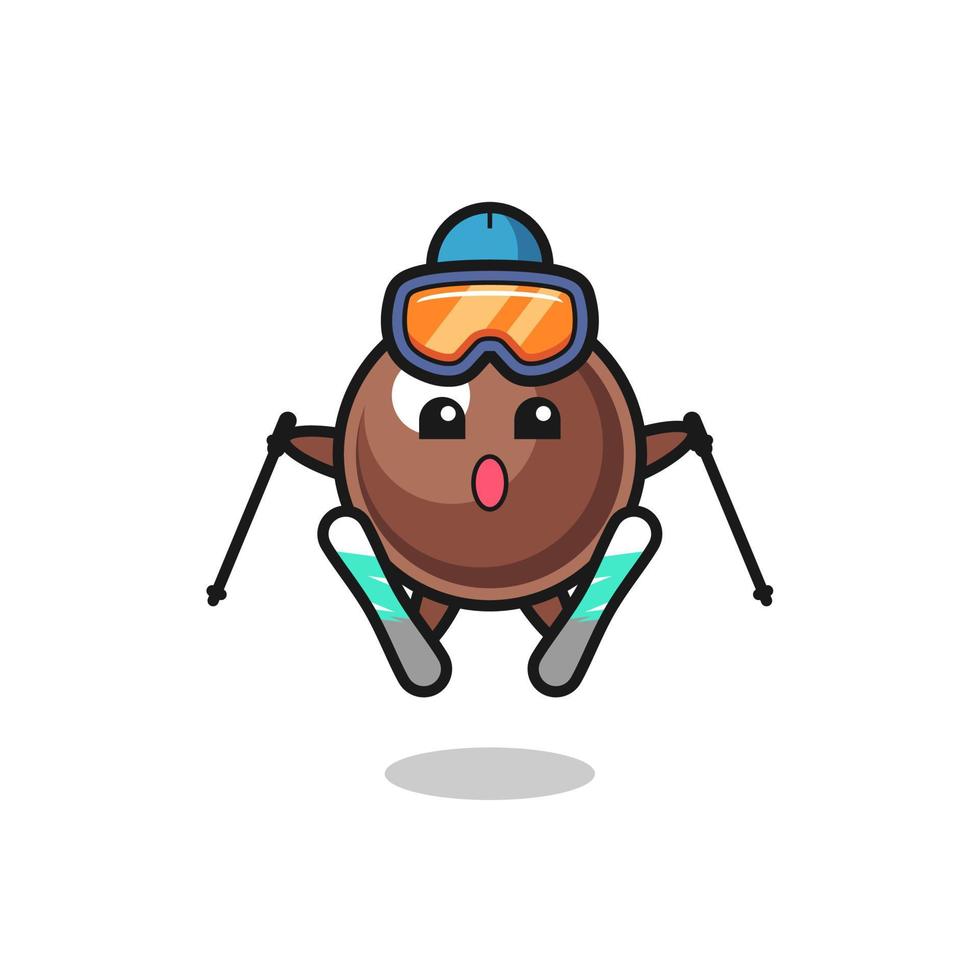 tapioca pearl mascot character as a ski player vector