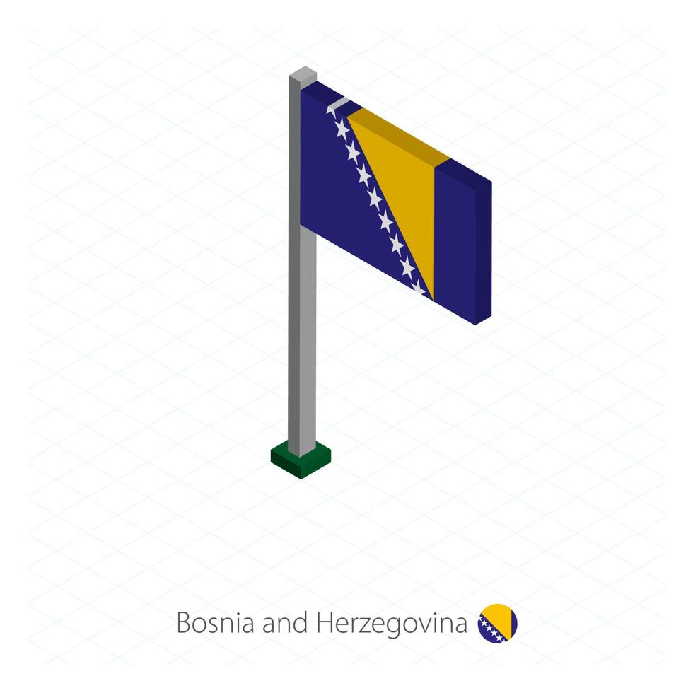 Bosnia and Herzegovina Flag on Flagpole in Isometric dimension. vector