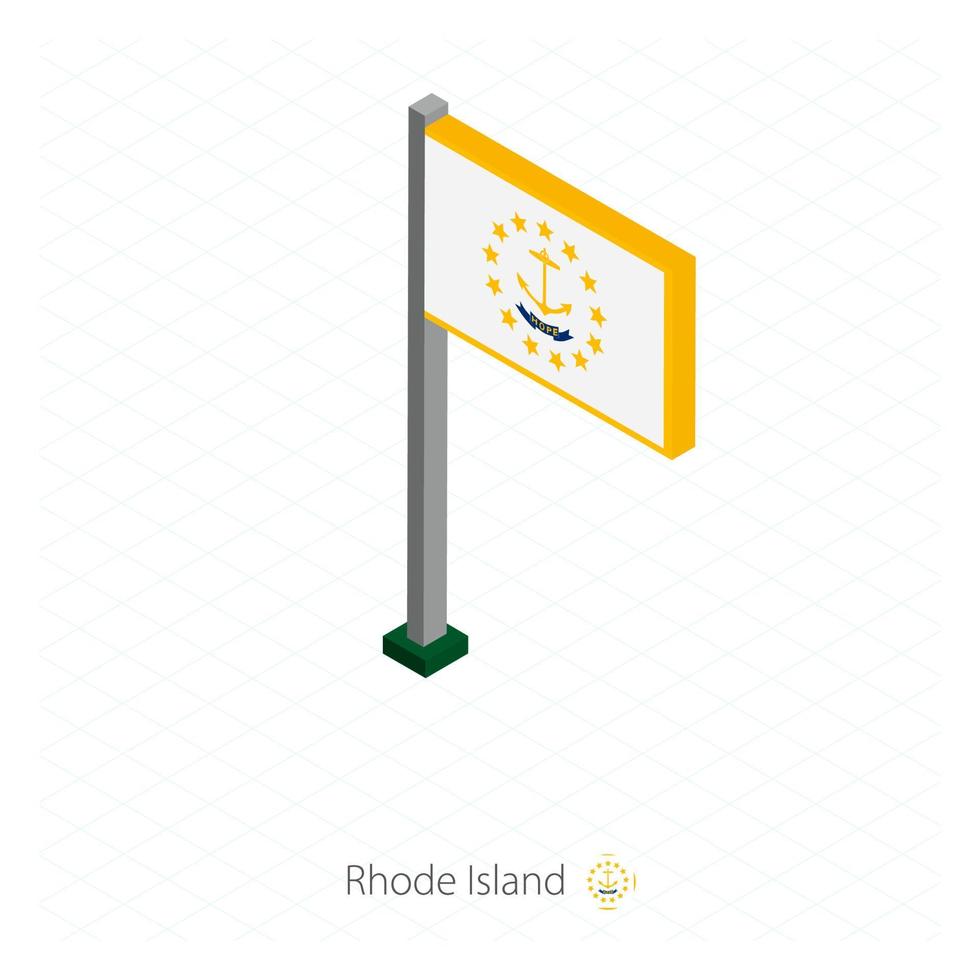 rhode island us state flag en asta de bandera en dimensión isométrica. vector