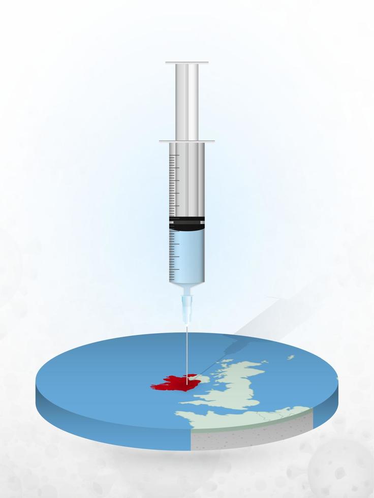 Vaccination of Ireland, injection of a syringe into a map of Ireland. vector