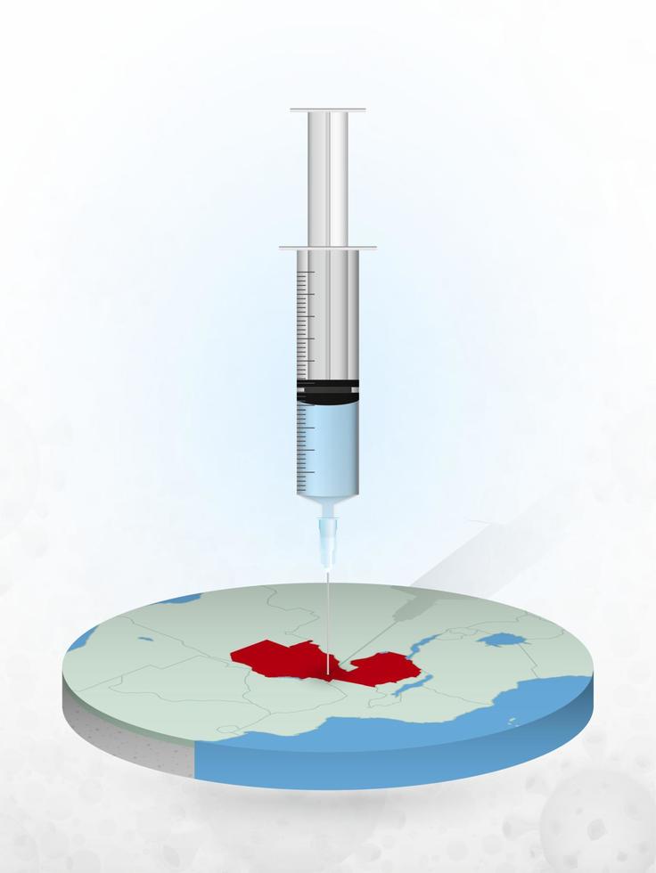 Vaccination of Zambia, injection of a syringe into a map of Zambia. vector